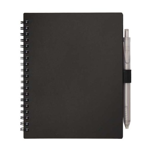 Niove recycled plastic soft cover notebook and ballpoint pen set (blue ink)