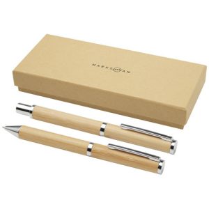 Apolys bamboo ballpoint and rollerball pen gift set 