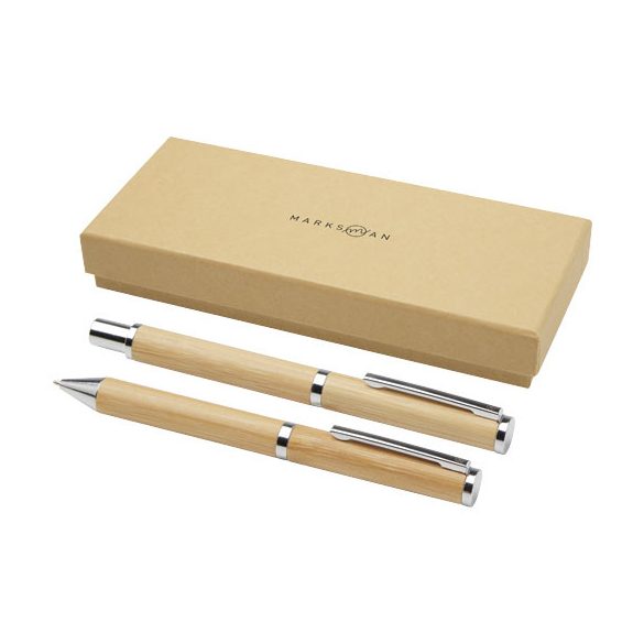 Apolys bamboo ballpoint and rollerball pen gift set  (black ink)