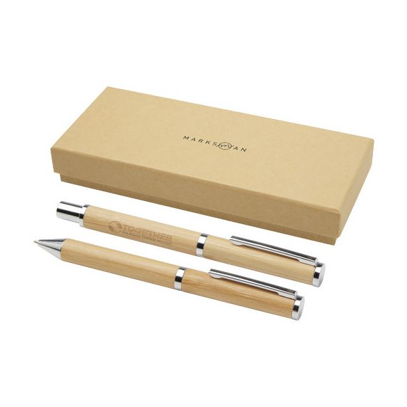 Apolys bamboo ballpoint and rollerball pen gift set 