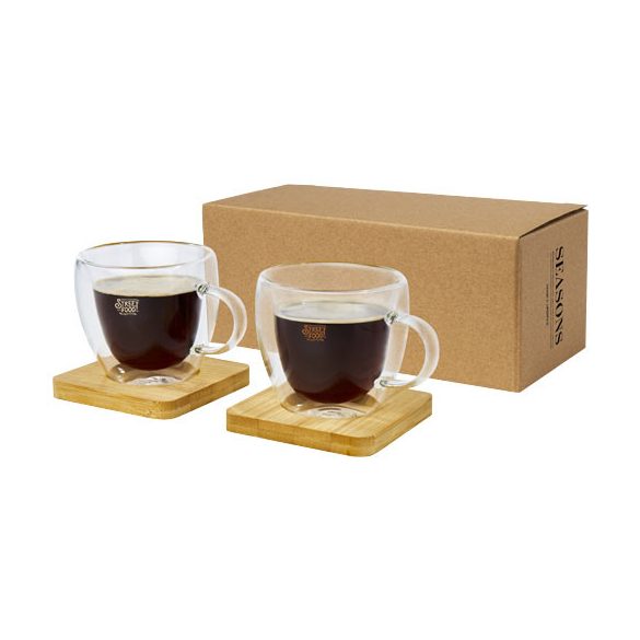 Manti 2-piece 100 ml double-wall glass cup with bamboo coaster 