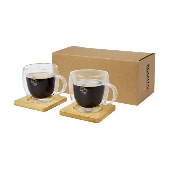 Manti 2-piece 250 ml double-wall glass cup with bamboo coaster 