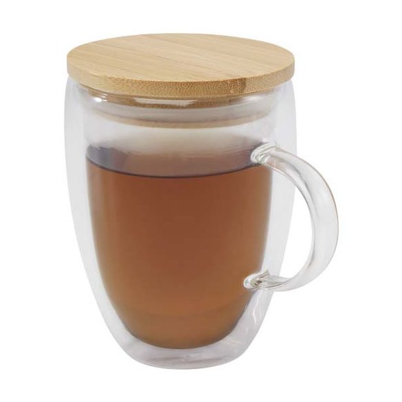 Leona 350 ml glass cup with bamboo lid