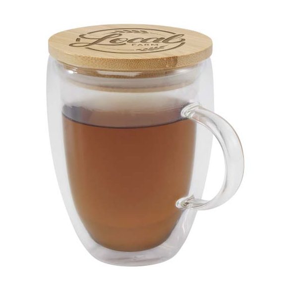 Leona 350 ml glass cup with bamboo lid