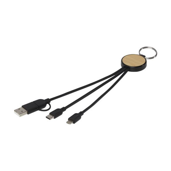 Tecta 6-in-1 recycled plastic/bamboo charging cable with keyring