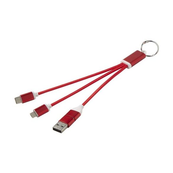 Metal 4-in-1 recycled aluminium charging cable with keychain