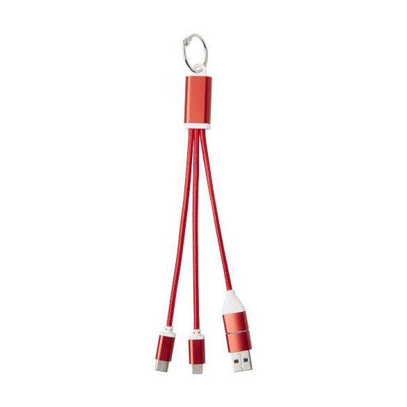 Metal 4-in-1 recycled aluminium charging cable with keychain