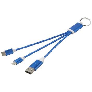 Metal 4-in-1 recycled aluminium charging cable with keychain