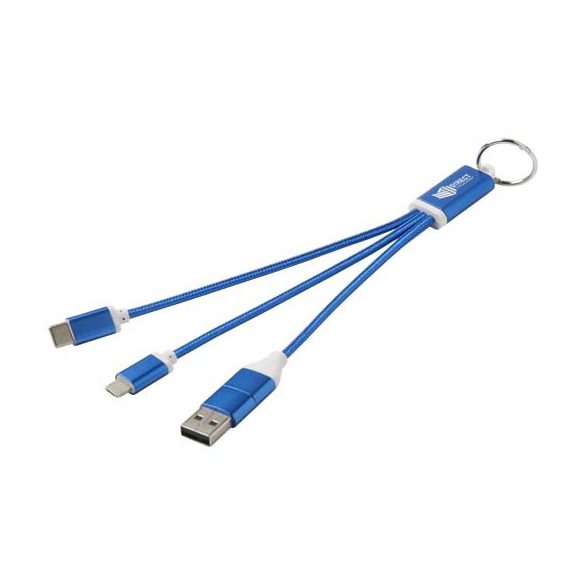 Metal 4-in-1 recycled aluminium charging cable with keychain