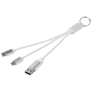 Metal 4-in-1 recycled aluminium charging cable with keychain