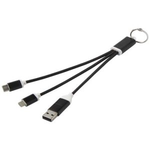 Metal 4-in-1 recycled aluminium charging cable with keychain