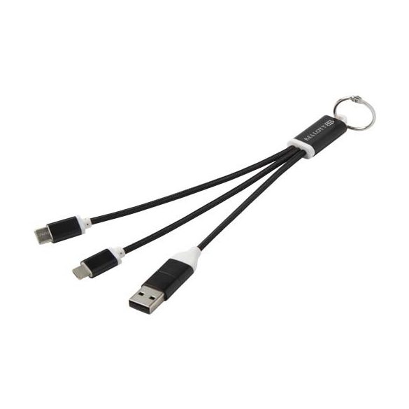 Metal 4-in-1 recycled aluminium charging cable with keychain