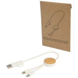   Chechia 5-in-1 recycled plastic 30 cm data sync and 27W fast charge cable with bamboo details