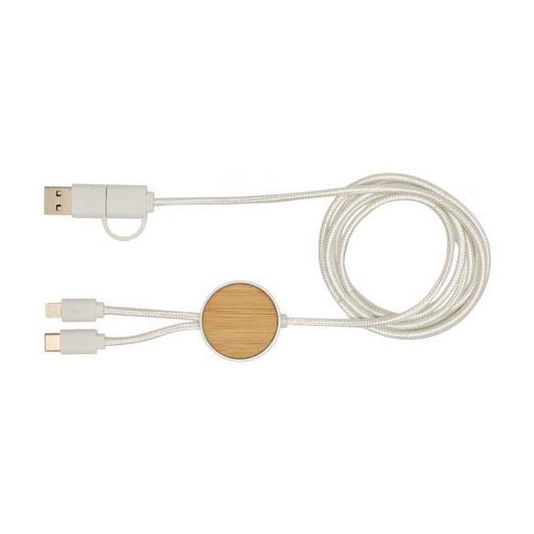 Chechia 5-in-1 recycled plastic 150 cm data sync and 27W fast charge cable with bamboo details