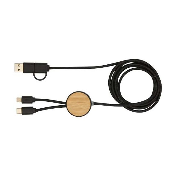 Chechia 5-in-1 recycled plastic 150 cm data sync and 27W fast charge cable with bamboo details