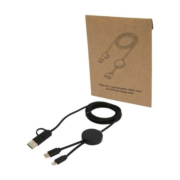 Citala 5-in-1 recycled plastic 150 cm data sync and 27W fast charge cable