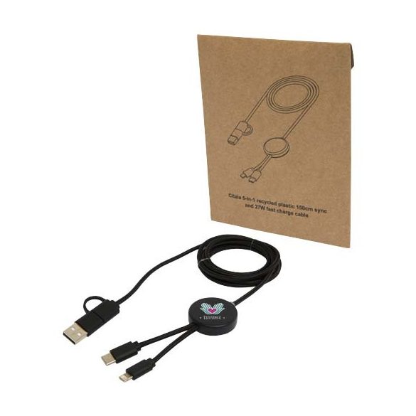 Citala 5-in-1 recycled plastic 150 cm data sync and 27W fast charge cable