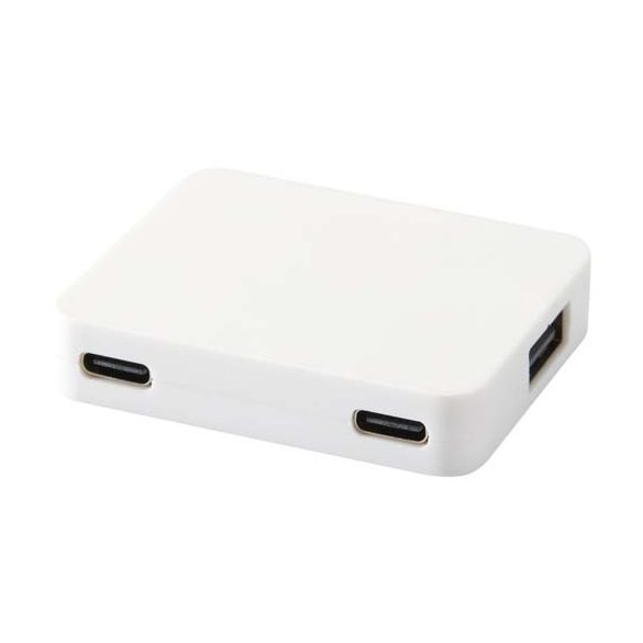 Gaia 4-port USB hub with USB-A and Type-C output and dual input - made from recycled plastic