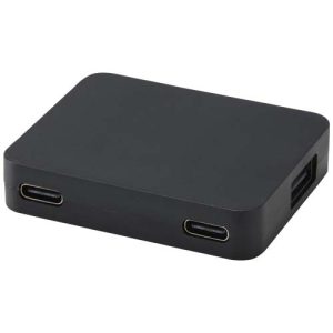 Gaia 4-port USB hub with USB-A and Type-C output and dual input - made from recycled plastic