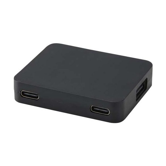 Gaia 4-port USB hub with USB-A and Type-C output and dual input - made from recycled plastic
