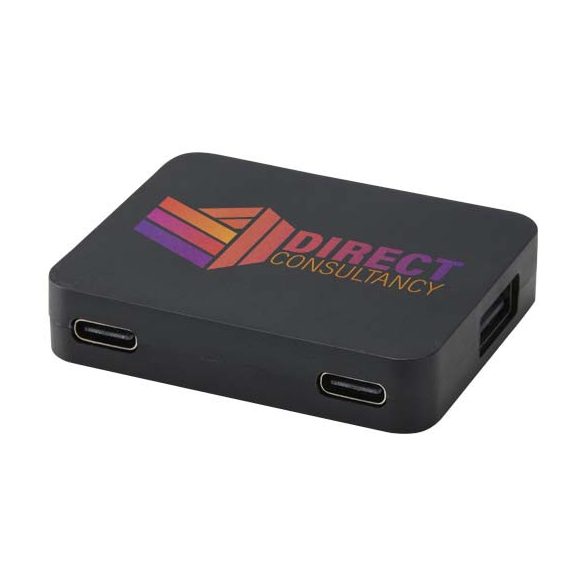 Gaia 4-port USB hub with USB-A and Type-C output and dual input - made from recycled plastic