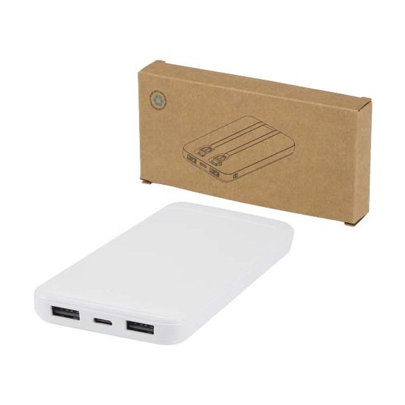 Adhil 10.000 mAh 10W recycled plastic power bank with 2 built-in cables