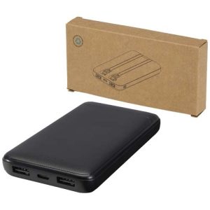 Adhil 10.000 mAh 10W recycled plastic power bank with 2 built-in cables