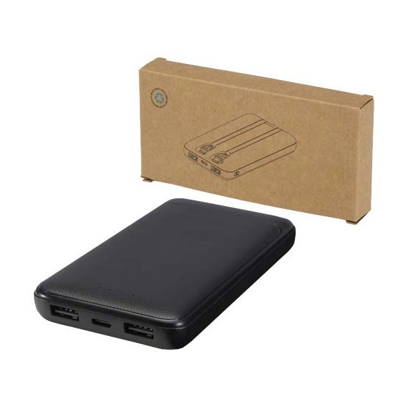 Adhil 10.000 mAh 10W recycled plastic power bank with 2 built-in cables