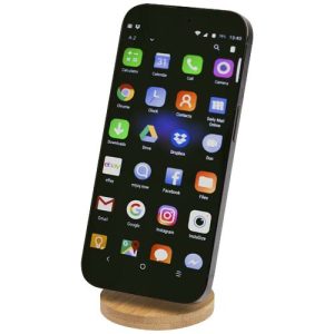 Alcor recycled plastic foldeable magnetic phone stand with bamboo details