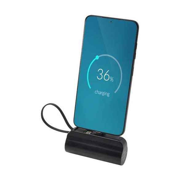 Alnair 5000 mAh 10W recycled plastic Type-C power bank with built-in flip stand and 2-in-1 cable