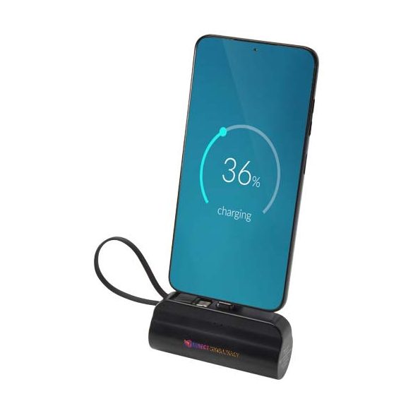 Alnair 5000 mAh 10W recycled plastic Type-C power bank with built-in flip stand and 2-in-1 cable