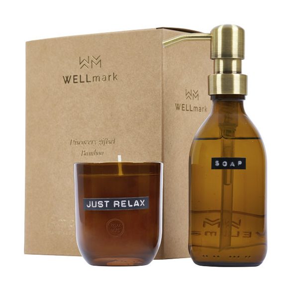 Wellmark Discovery 200 ml hand soap dispenser and 150 g scented candle set - bamboo fragrance