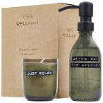   Wellmark Discovery 200 ml hand soap dispenser and 150 g scented candle set - dark amber fragrance