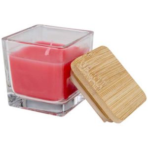 Ambra square glass candle with bamboo lid