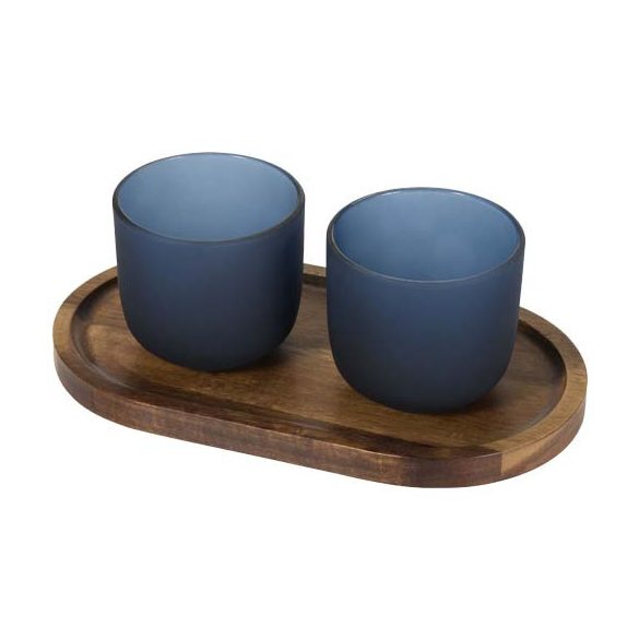 Male wooden serving tray and glass cups set