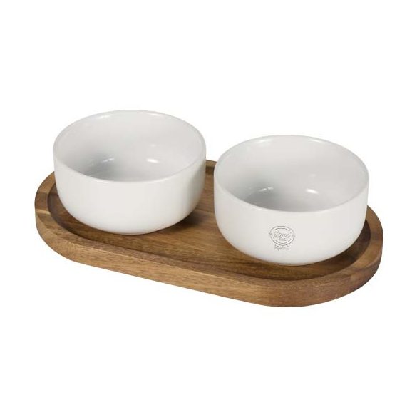 Noa wooden tray and ceramic serving bowls set