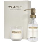   Wellmark Discovery 250 ml hand soap dispenser and 150 g scented candle set