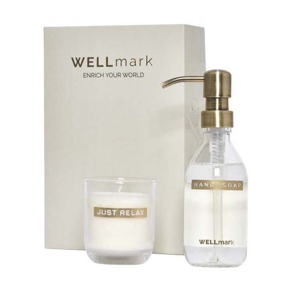 Wellmark Discovery 250 ml hand soap dispenser and 150 g scented candle set