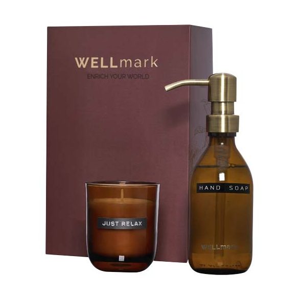 Wellmark Discovery 250 ml hand soap dispenser and 150 g scented candle set