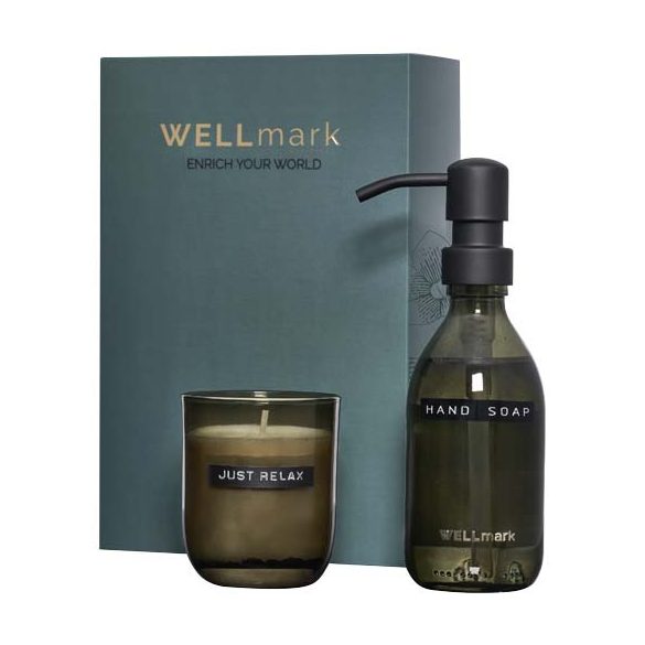 Wellmark Discovery 250 ml hand soap dispenser and 150 g scented candle set