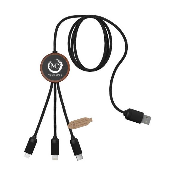 SCX.design C36 3-in-1 rPET light-up logo extended charging cable with round bamboo casing