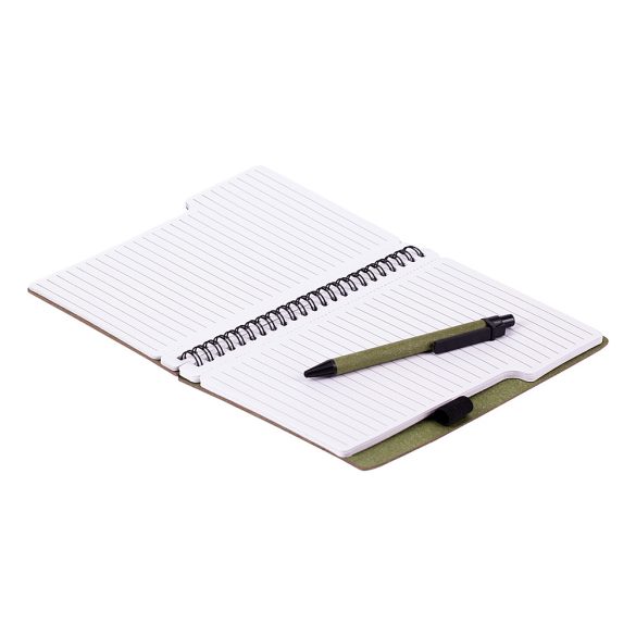 TELDE eco notebook with lined pages and pen, green