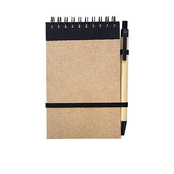 ECO RIBBON notebook with clear pages 90x140 / 140 pages with pen,  black/beige