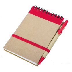   ECO RIBBON notebook with clear pages 90x140 / 140 pages with pen,  red/beige