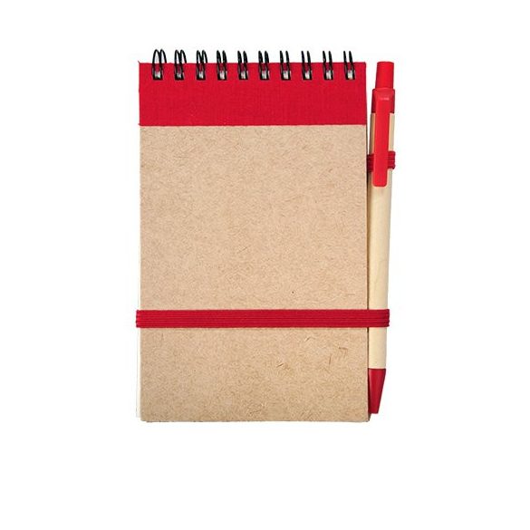 ECO RIBBON notebook with clear pages 90x140 / 140 pages with pen,  red/beige