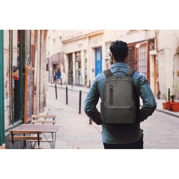 RE-BOSTON. 2Tone recycled nylon waterproof laptop backpack with 210D rPET compartment