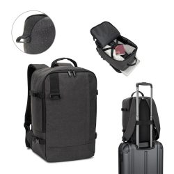   CIES. Backpack developed to fulfil the dimensions required by airlines in high-density 600D recycled polyester