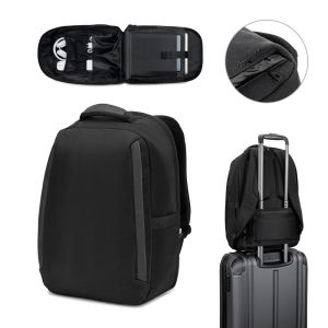 YANGON BPACK. Anti-theft backpack, in twill with water-repellent coating and high-density 600D recycled polyester, for 17'3" laptop