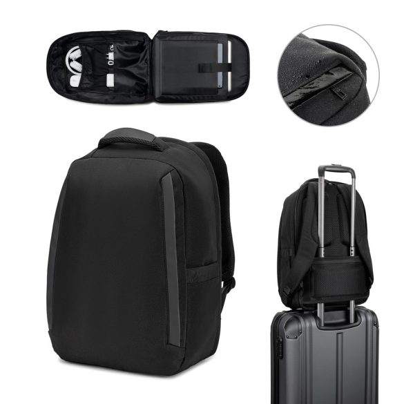 YANGON BPACK. Anti-theft backpack, in twill with water-repellent coating and high-density 600D recycled polyester, for 17'3" laptop