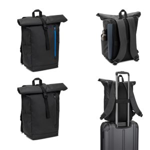 OSASCO BPACK. Roll top backpack with a zip system design that allows the top to be rolled up to fit the volume of the backpack, made from 600D recycled polyester